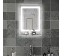kleankin Miroir Lumineux LED rectangulaire Miroir Mural avec étagère de Salle de Bain 70 x 50 cm luminosité réglable Anti-buée Interrupteur Tactile