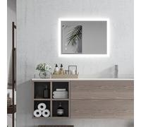 kleankin Miroir Mural Lumineux LED de Salle de Bain 70 x 50 cm Transparent | Avec 3 Couleurs, Luminosité Réglable, Interrupteur Tactile, Système Antibuée