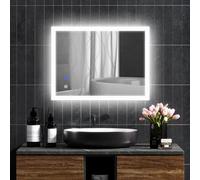 kleankin Miroir LED mural 80x60 cm – 3 couleurs, luminosité réglable, tactile, antibuée