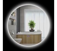 Miroir rond - kleankin - lumineux LED mural salle de bain tactile antibuée réglable 29 W - verre - blanc argent