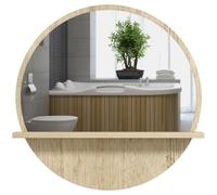 kleankin Miroir Rond Mural de Salle de Bain Miroir avec étagère de Rangement - Ø 45 x 10H cm - Effet Bois Naturel