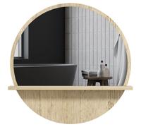 kleankin Miroir rond mural de salle de bain avec 1 étagère de rangement - Ø 45 x 10H cm - panneau de particules