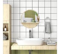 kleankin Miroir Rond Mural de Salle de Bain Miroir avec étagère de Rangement - Ø 45 x 10H cm - Effet Bois Naturel