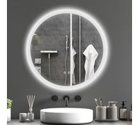 kleankin Miroir rond salle de bain Ø 70 cm – LED 35W mural tactile anti-buée blanc/argent