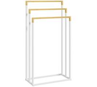 kleankin Porte-serviette autoportant 3 barres – bois bambou et acier blanc – 45×22×86 cm