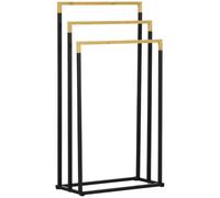 kleankin Porte-serviettes autoportant en bambou et acier 3 barres 45 x 22,5 x 86 cm Noir et naturel