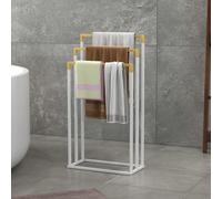 kleankin Porte-serviettes en bambou et acier sur pieds avec 3 barres support pour serviette 45 x 22,5 x 86 cm - blanc et naturel Description:Suspendez vos serviettes sur ce porte-serviettes pratique à