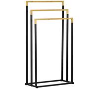 kleankin Porte-serviettes en bambou et acier sur pieds avec 3 barres support pour serviette 45 x 22,5 x 86 cm noir et naturel