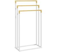kleankin Porte-Serviettes en Bambou et Acier sur Pieds avec 3 Barres Support pour Serviette 45 x 22,5 x 86 cm - Blanc et Naturel
