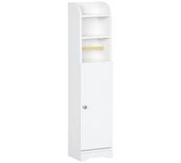 kleankin Armoire toilette – support papier, 2 étagères, porte – Blanc 23x18x100 cm