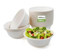 Kleemeiero 50 Bols À Soupe 500 Ml Assiettes Bols En Carton Durables En Canne À Soupe Biodégradables Compostables À Frites Pour Fêtes Et Pique-Niques