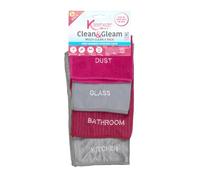Kleeneze Clean & Gleam Lot de 4 Chiffons Dépoussierants et de Nettoyage en Microfibre, Super Absorbants et Réutilisables,Parfait pour la Cuisine, Salle de Bain et Fenêtres, Rose/Gris, KL068118EU