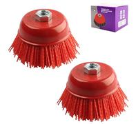 KLEHOPE 2 Pièces Brosse à Godet en Nylon M14, Ø100 mm, pour Meuleuse D‘angle et Perceuse - Poils Synthétiques Abrasifs - Débavurage, Dérouillage, Décapage