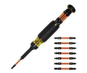 Klein Tools 32315HD Tournevis à cliquet multi-embouts 15-en-1 résistant aux chocs avec 7 pointes de zone de torsion ProFlex à double extrémité, tourne-écrous de 6,35 mm 8 pièces