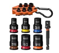 Klein Tools 33808 Grab-And-Go Jeu de 7 douilles à choc SAE avec manchon, mousqueton et entraînement 3/8", code couleur 1/4, 5/16, 3/8, 7/16, 1/2" et 9/16"