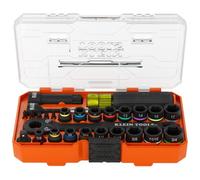 Klein Tools KNECT 65400KNECT Essential Pass Through Impact Socket Set SAE et métrique, cliquet 90 dents, boîtier MODbox, entraînement 3/8", 28 pièces