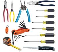 Klein Tools Tradesman 80088 Kit tournevis à lame fixe et pince à dénuder, fabriqué aux États-Unis, ruban à mesurer, accessoires pour besoins de chantier, 14 pièces