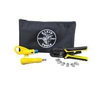 Klein Tools VDV026-212 Kit d'installation coaxial avec outil à sertir, coupe-câble, dénudeur et connecteurs F avec sac de rangement