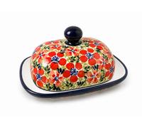 Kleine Bunzlauer Beurrier ovale en céramique 125 g avec soucoupe - Cloche à beurre pour 1/2 beurre (décor DU205)