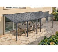 KLEO - Carport Pergola Adossée Aluminium - 748 x 300 cm - 7,48 m x 3 m 22,44 m² - Gris Anthracite RAL 7016 - Toiture Polycarbonate UV30+ - Gouttière Intégrée - Résistance Vent 40 km/h - Kit Complet