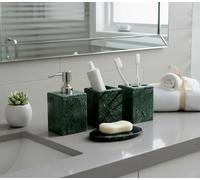 KLEO - Ensemble d'accessoires de Salle de Bain en Pierre Verte Naturelle - Ensemble de 4 Accessoires de Bain Comprenant Un Distributeur de Savon