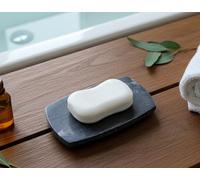 KLEO Savon à la main en pierre - Accessoires de bain - Salle de bain, cuisine, salle de bain - Porte-savon artisanal en pierre naturelle, Gris, Rectangulaire, 12,5 cm x 3 cm
