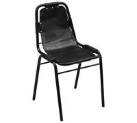 KLGBNCVE Lot de 2 chaises de salle à manger en cuir véritable noir | Style industriel, pieds en acier, revêtement en cuir de chèvre, dossier rembourré, nettoyage facile, assemblage facile