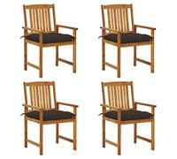 KLGBNCVE Lot de 4 chaises de jardin en bois d'acacia massif avec coussins, design à lattes pour un charme rustique, coussin d'assise avec cordons de fixation, charge jusqu'à 110 kg par siège