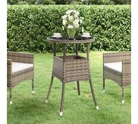 KLGBNCVE Table de jardin ronde en polyrotin Ø 60 x 75 cm avec plateau en verre trempé, gris - Cadre en acier revêtu par pulvérisation stable, facile d'entretien et facilement convertible pour terrasse