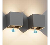 Klighten 2 PCS Applique avec détecteur de mouvement 12W, Applique murale exterieur/interieur,IP65, Applique détecteur de mouvement Angle de Rayonnement Réglable, 3000K Gris foncé
