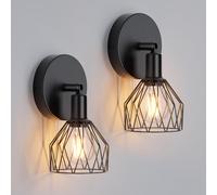 Klighten 2 Pcs Applique Murale E14 Vintage Industrielle, Lampe Murale Orientable en Métal, Éclairage mural Rétro pour Escalier Couloir Chambre Salon Cuisine, Noir, Ampoule non Incluse
