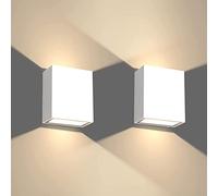 Klighten 2 Pcs Applique Murale Interieur Exterieur 7W LED Imperméable IP65 Lampe Murale Modernes en Aluminium, Mur Lumière Up Down pour Salon Entrée Balcon Jardin, 2700-3000K Blanc Chaud, Blanc