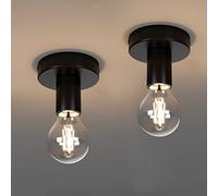 Klighten 2 Pcs Plafonnier E27 Retro Industrielle, Max 40W, Lampe Plafond en Métal Noir, Spot de Plafond Vintage Pour Salon, Chambre, Cuisine, Couloir, Ampoule non Incluse