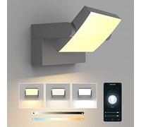 Klighten 24W Applique Dimmable Extérieure/Intérieure, Contrôle APP, Éclairage Mural Imperméable IP65, Lampes Murale avec LED Panneau Rotatif pour Terrasse Entrée Jardin, Gris Foncé, 3000K-6000K