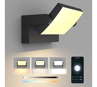 Klighten 24W Applique Dimmable Extérieure/Intérieure, Contrôle APP, Minuteur, Éclairage Mural Imperméable IP65, Lampes Murale avec LED Panneau Rotatif pour Terrasse Entrée Jardin, Noir, 3000K-6000K