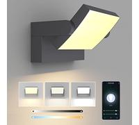 Klighten 24W Applique Dimmable Extérieure/Intérieure, Contrôle APP, Minuteur, Éclairage Mural IP65, Lampes Murale avec LED Panneau Rotatif pour Terrasse Entrée Jardin, Anthracite, 3000K-6000K