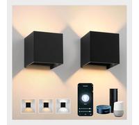 Klighten Lot de 2 appliques murales Alexa, lampe intérieure/extérieure 14 W, maison intelligente dimmable 3000 K-6000 K, contrôle d'application, IP65, angle de faisceau réglable, noir