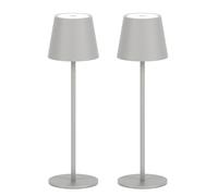 Klighten Lot de 2 LED Dimmable Lampe de Bureau à batterie, Sable Gris Lampe de Table Rechargeable avec Chargement USB-C pour Intérieur/Extérieur, Lumière Chaude Couleur 3000K, Aluminium, IP54