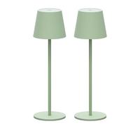 Klighten Lot de 2 LED Dimmable Lampe de Bureau à batterie, Vert Lampe de Table Rechargeable avec Chargement USB-C pour Intérieur/Extérieur, Lumière Chaude Couleur 3000K, Aluminium, IP54
