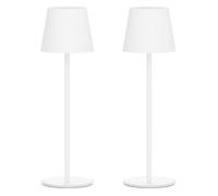 Klighten Lot de 2 LED Dimmable Lampe de Table à batterie, Rechargeable Lampe de Bureau Aluminium avec Chargement USB-C pour Intérieur/Extérieur, Lumière Chaude Couleur 3000K, IP54, Blanc