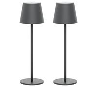 Klighten Lot de 2 LED Dimmable Lampe de Table à batterie, Rechargeable Lampe de Bureau Aluminium avec Chargement USB-C pour Intérieur/Extérieur, Lumière Chaude Couleur 3000K, IP54, Gris Foncé