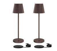 Klighten Lot de 2 LED Lampe de Table Dimmable, Rechargeable Lampes de Bureau avec Station de Chargement USB, Lumière Chaude 3000K, Couleur Rouille, IP54, Aluminium, pour Intérieur/Extérieu