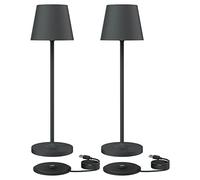 Klighten Lot de 2 LED Lampe de Table Rechargeable, Lumière Chaude 3000K Réglable Aluminium Lampes de Bureau avec Station de Chargement USB, IP54, Anthracite, Portable, pour Intérieur/Extérieur