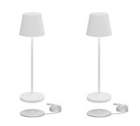 Klighten Lot de 2 LED Lampe de Table Rechargeable, Lumière Chaude 3000K Réglable Aluminium Lampes de Bureau avec Station de Chargement USB, Blanc, IP54, Portable, pour Intérieur/Extérieur