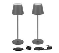 Klighten Lot de 2 LED Lampe de Table Rechargeable, Lumière Chaude 3000K Réglable Aluminium Lampes de Bureau avec Station de Chargement USB, Gris Foncé, IP54, Portable, pour Intérieur/Extérieur