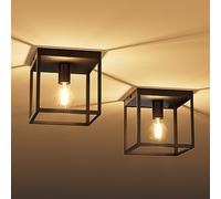Klighten Lot de 2 Plafonnier Vintage, E27 Éclairage de Plafond Intérieur, Rétro Industriel Luminaire Plafonnier, Noir Métal Lampe de plafond pour Couloir, Chambre, Cuisine(Ampoule non Incluse)