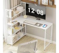 Klihome 120cm Bureau d'angle avec Rangement, Table de Travail avec Étagères Ouvertes, Bureau d'Ordinateur, Bureau en L, Blanc, K0005TS