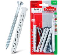 KLIMAS Lot de 6 chevilles à frapper Ø 8 mm x 80 mm avec vis à tête fraisée PZ-3 | Jeu de vis à clou pour béton cellulaire chevilles en acier inoxydable | béton, brique, bois, etc