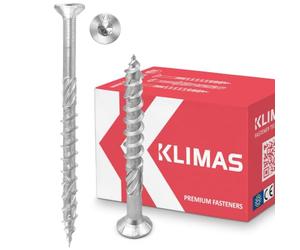 KLIMAS Torx Lot de 100 vis à Bois, pour Panneaux d'aggloméré, Blanc, Vis à tête fraisée pour terrasse, toiture, Vis universelles, 6,0 x 260