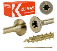 KLIMAS Wkręt-Met Lot de 50 vis Torx pour constructions en bois, 8 x 200 mm, TX40, auto-taraudeuses, en acier galvanisé jaune, professionnelles pour toit, poutres, construction
